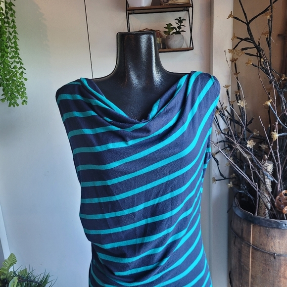 Pure Alfred Sung Green and Blue Striped Dress L - Picture 6 of 6